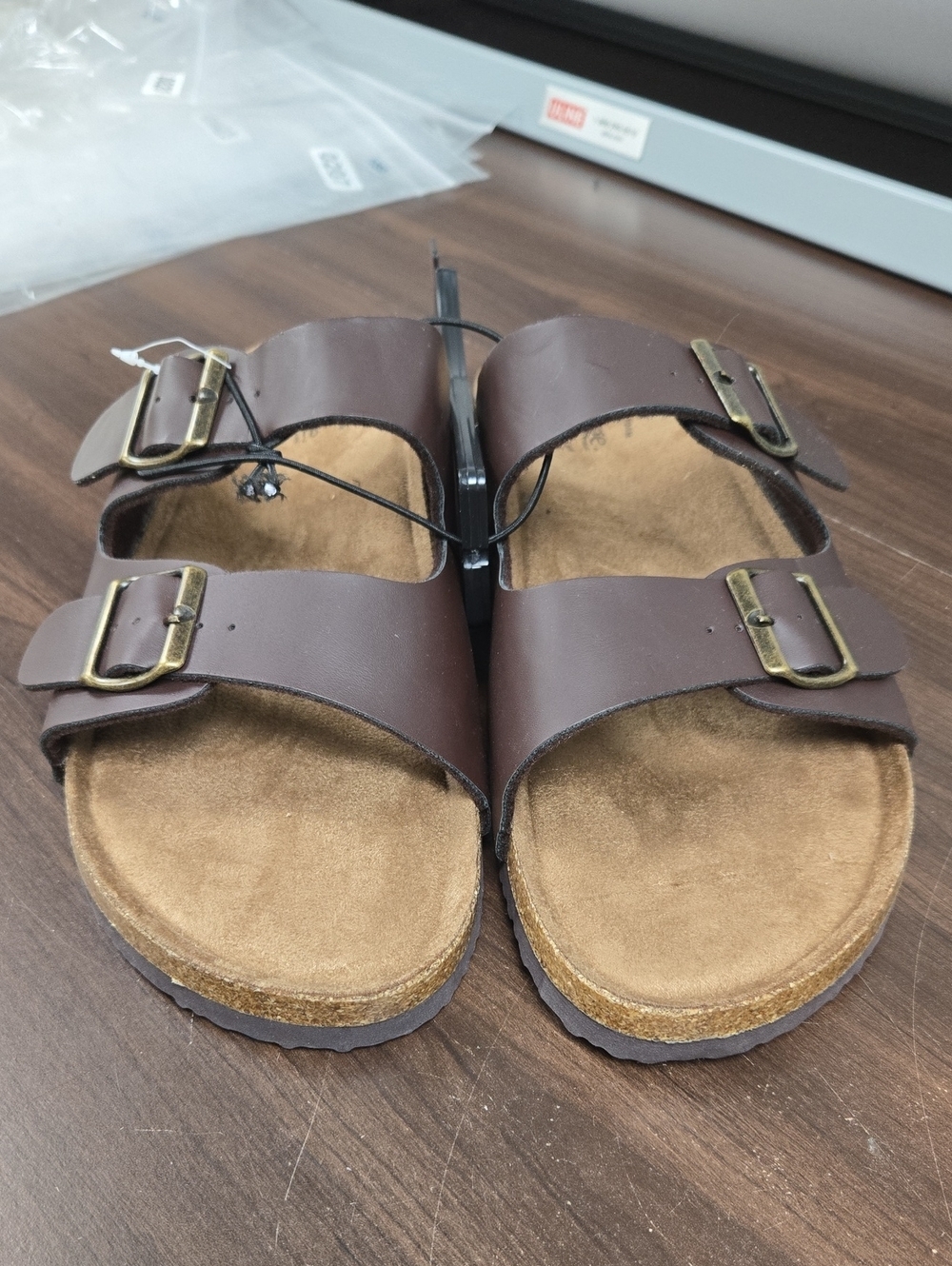 George Size 12 Brown Faux Leather Slide Sandal
